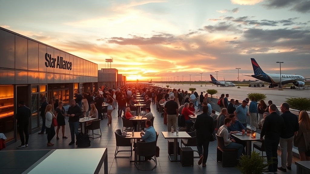 LAX Star Alliance lounge outdoor terrace crowding level sunset