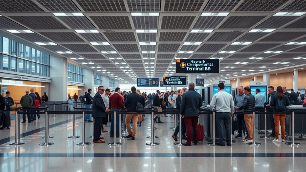 Newark airport Terminal B security line actual vs TSA app